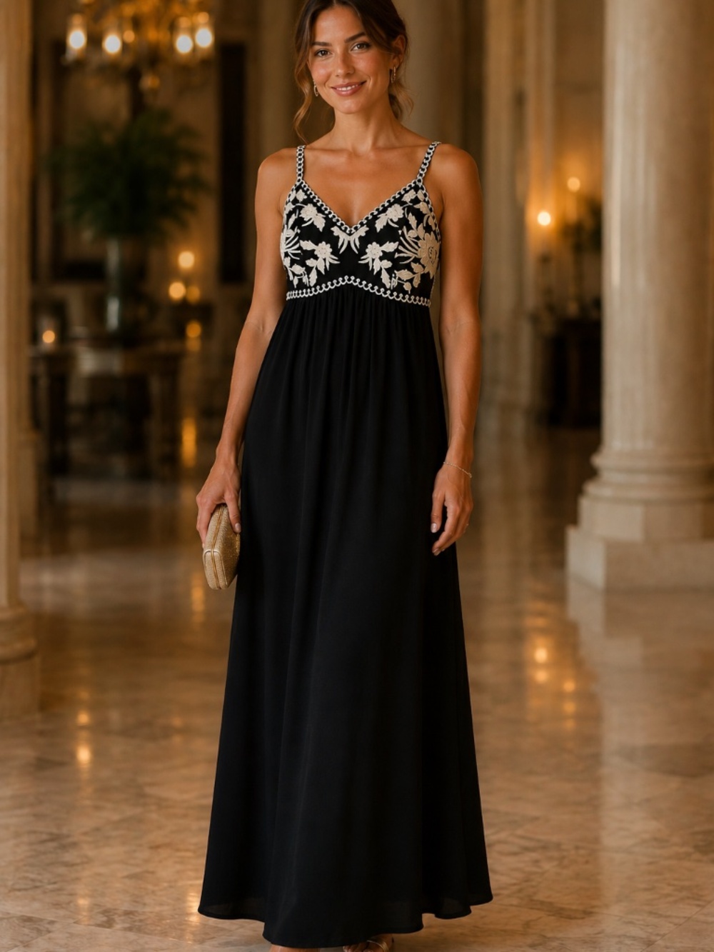 Soma maxi slip dress black/white crochet XS event date night guest holiday